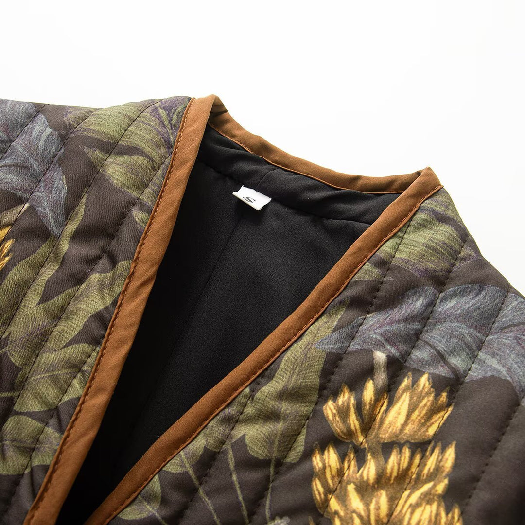 Damen Steppjacke mit botanischem Print und offenem Kimono-Schnitt Drune