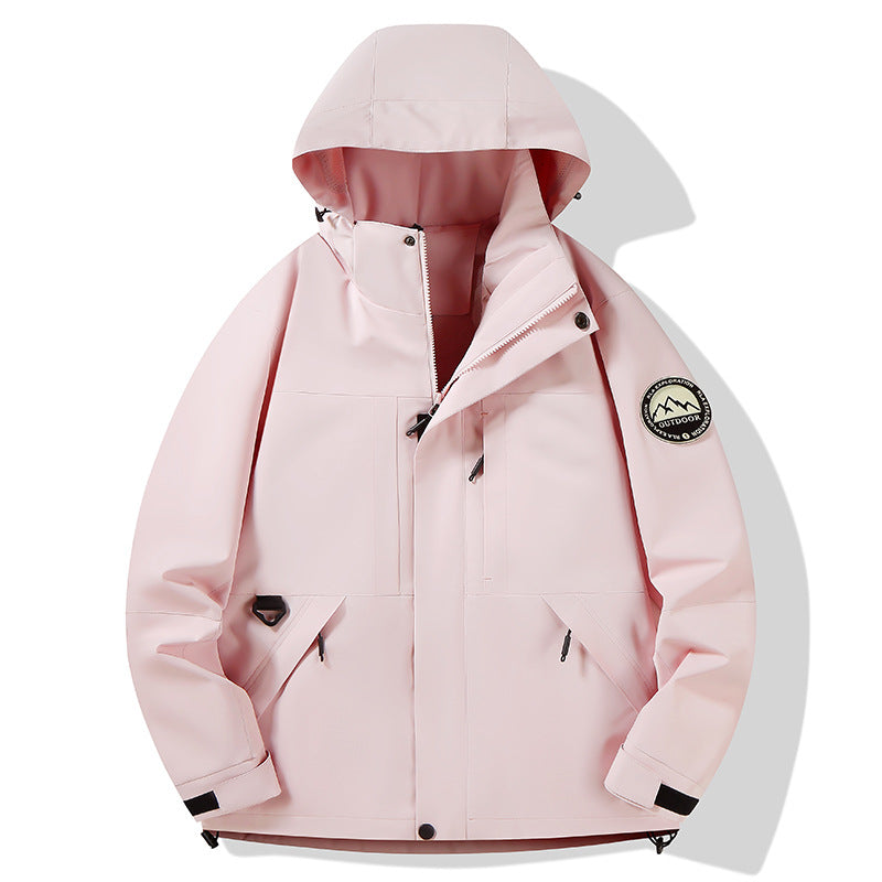 Damen wasserdichte Hardshell-Outdoorjacke mit Kapuze und Multifunktionstaschen Drune