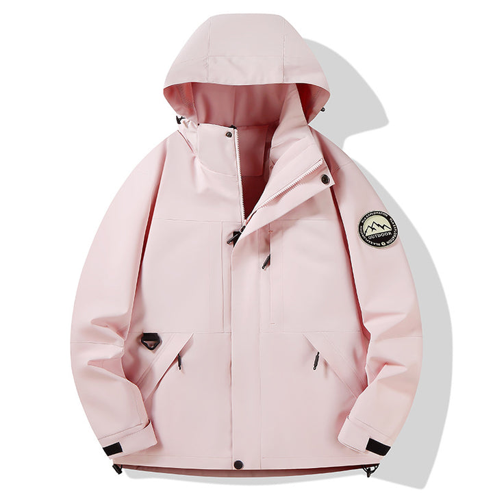 Damen wasserdichte Hardshell-Outdoorjacke mit Kapuze und Multifunktionstaschen Drune