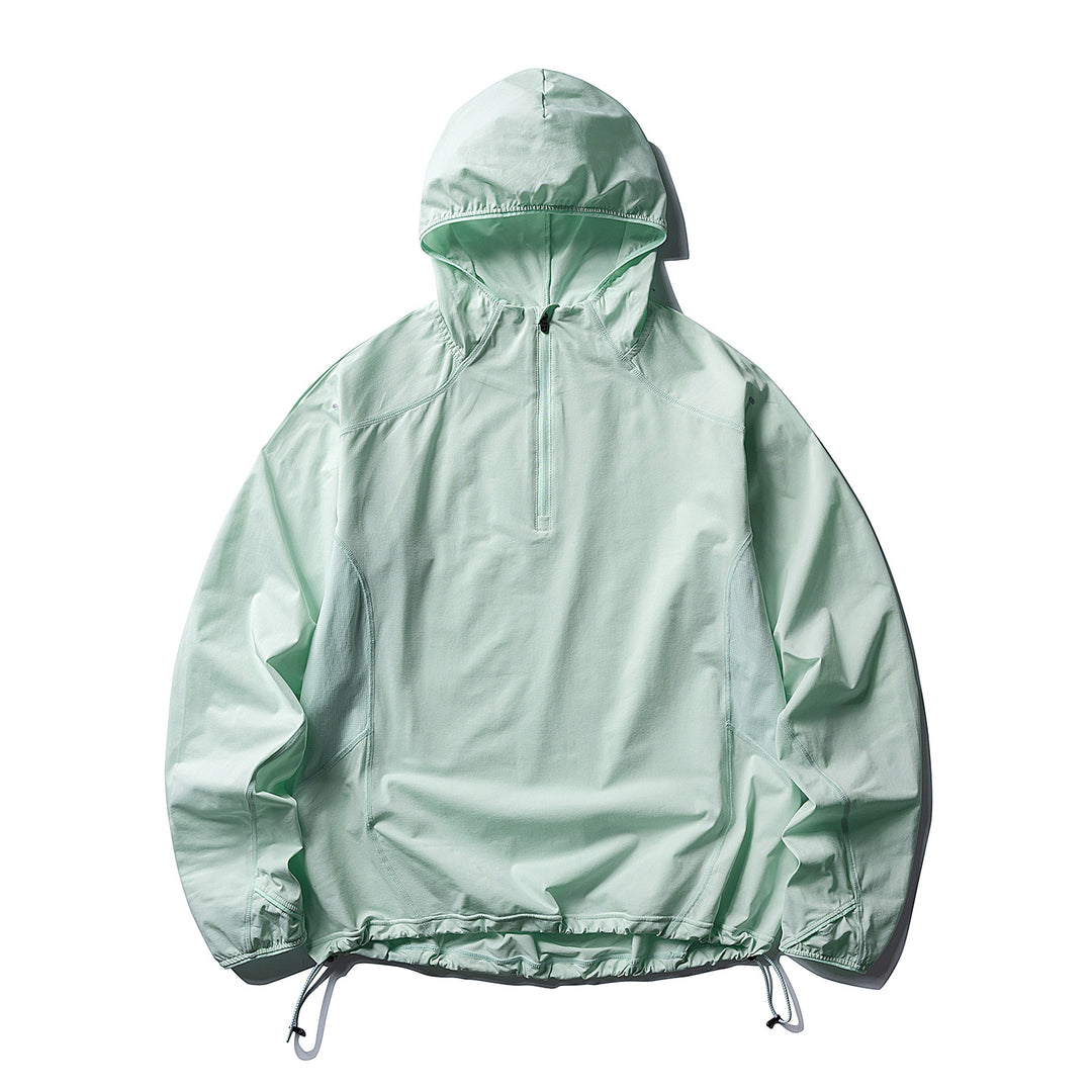 Unisex Atmungsaktiver Half-Zip-Kapuzenanorak mit Tunnelzugsaum und Flatlock‑Nähten Drune