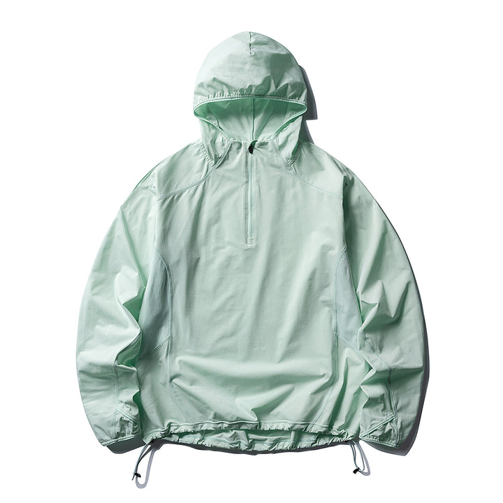 Unisex Atmungsaktiver Half-Zip-Kapuzenanorak mit Tunnelzugsaum und Flatlock‑Nähten Drune