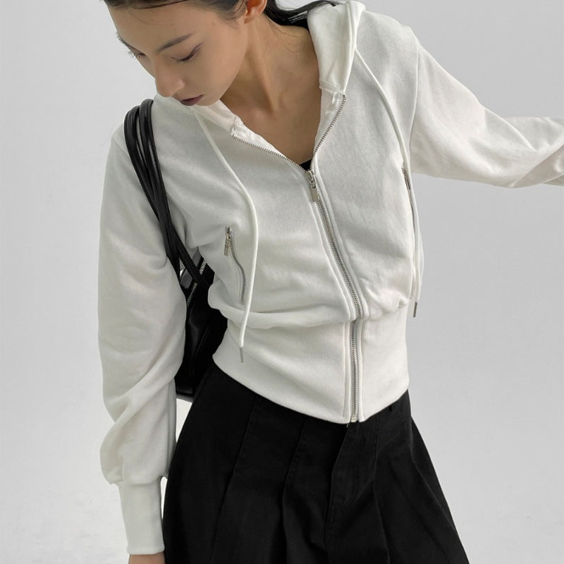 Damen sportliche Zip-Kapuzenjacke mit figurbetontem Schnitt Drune