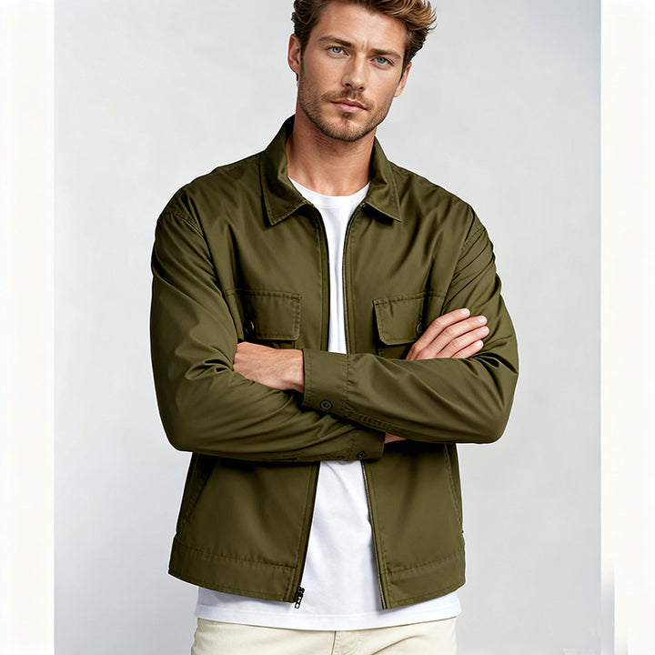Herren Overshirt im Workwear-Stil mit durchgehendem Reißverschluss und aufgesetzten Brusttaschen Drune