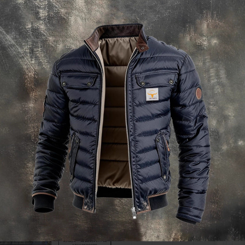 Herren gesteppte Jacke mit Stehkragen, gepolsterter thermischer Futter und Brusttaschen Drune