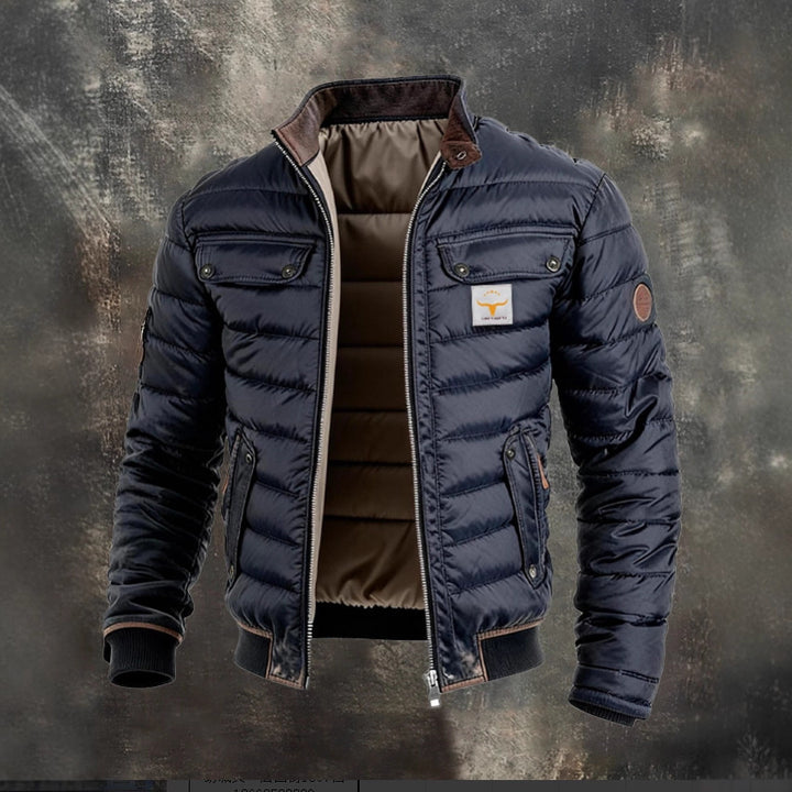 Herren gesteppte Jacke mit Stehkragen, gepolsterter thermischer Futter und Brusttaschen Drune