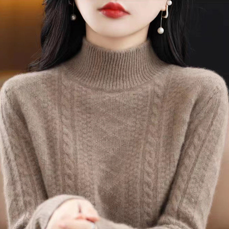 Damen Weicher Mohair‑Optik Mockneck‑Pullover mit Zopfmotiv und feinem Rippkragen Drune