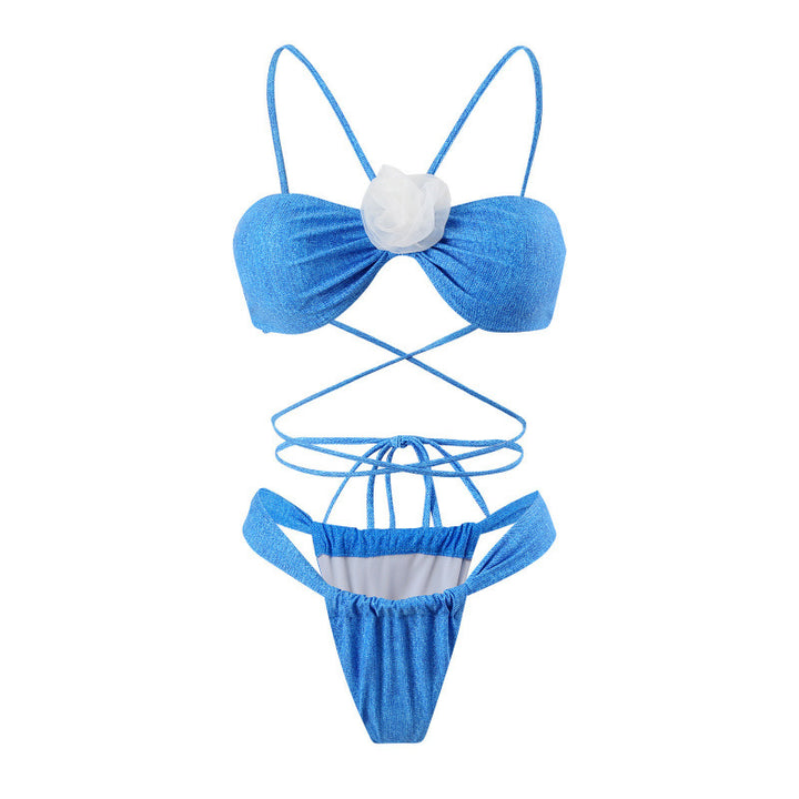 Damen Triangel-Bikini mit floralen Akzenten und schimmerndem Obermaterial Drune