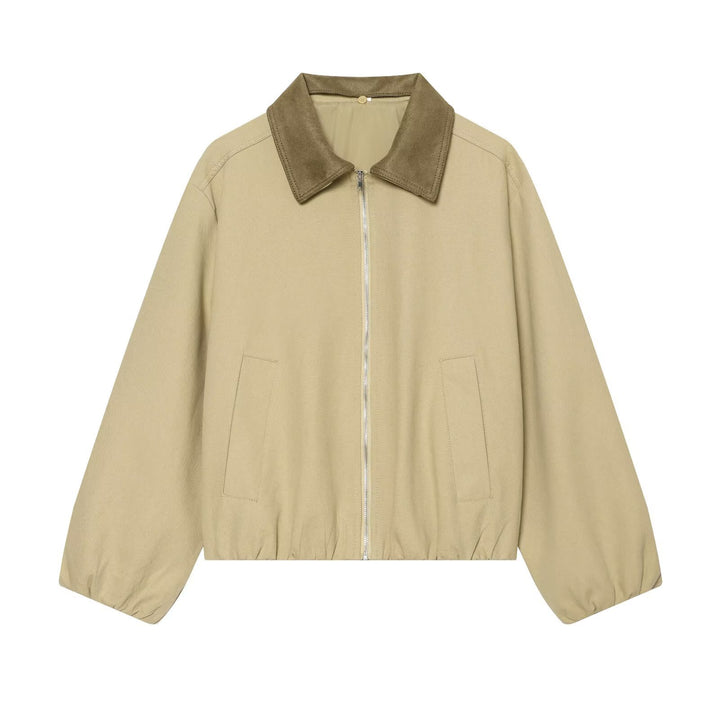 Damen Kurzblouson im Boxy‑Look mit Velourskragen und elastischem Saum Drune