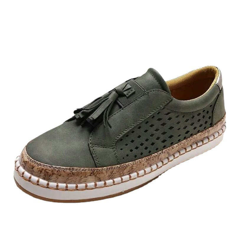 Damen lässige Slip-On Loafer mit Quaste perforiertem Obermaterial und Korkdetails Drune