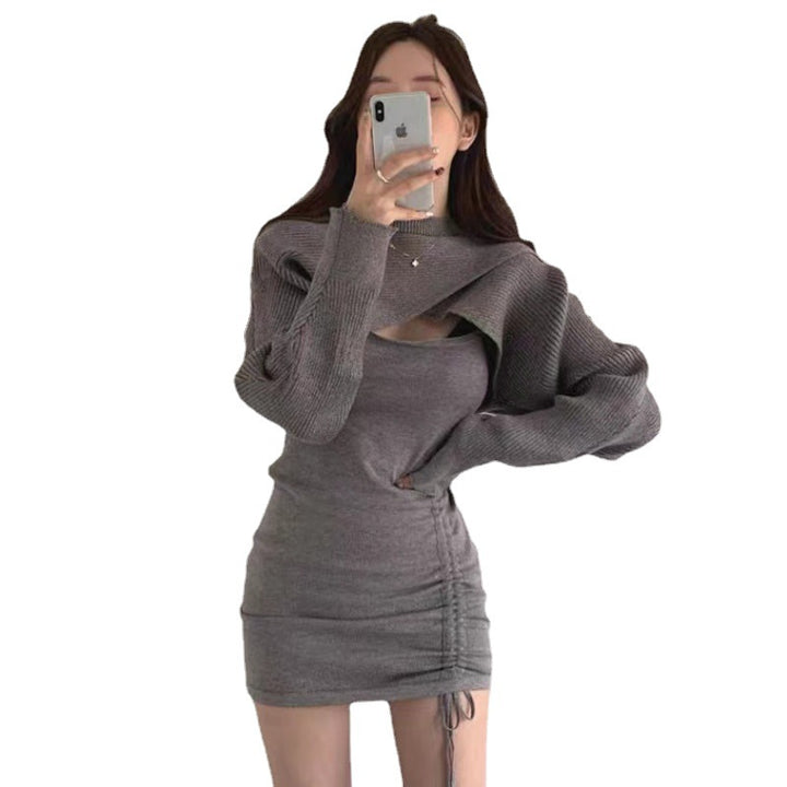 Damen Strickkleid mit Optik eines Oversized-Pullovers und details - Drune