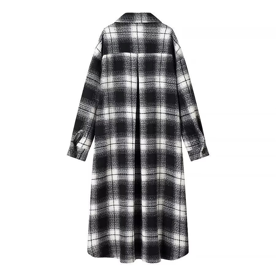 Damen Longline-Karo-Überhemd mit Oversize-Schnitt und aufgesetzten Pattentaschen Drune