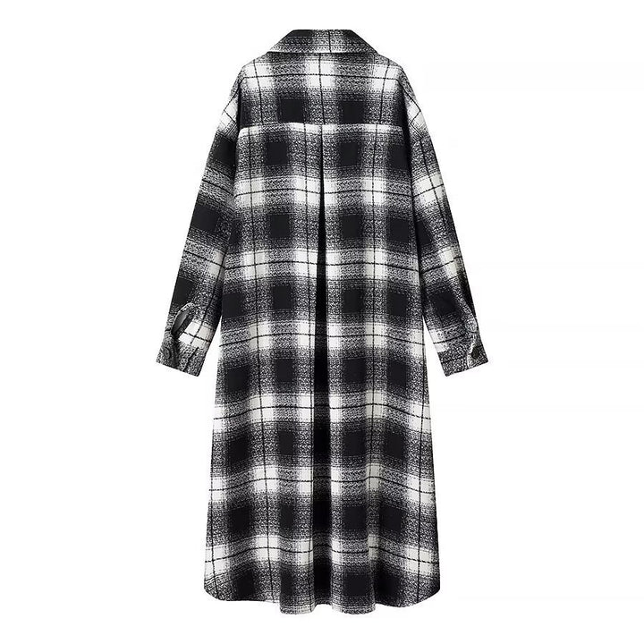 Damen Longline-Karo-Überhemd mit Oversize-Schnitt und aufgesetzten Pattentaschen Drune