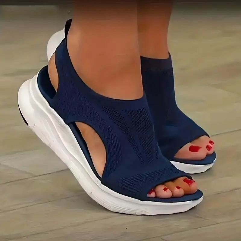 Damen Strick-Sandalen mit Plateau, elastischem Schaft und Fersenriemen Drune
