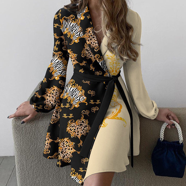 Damen Wickelkleid mit dekorativem Animal-Print und elegantem Gürtel Drune