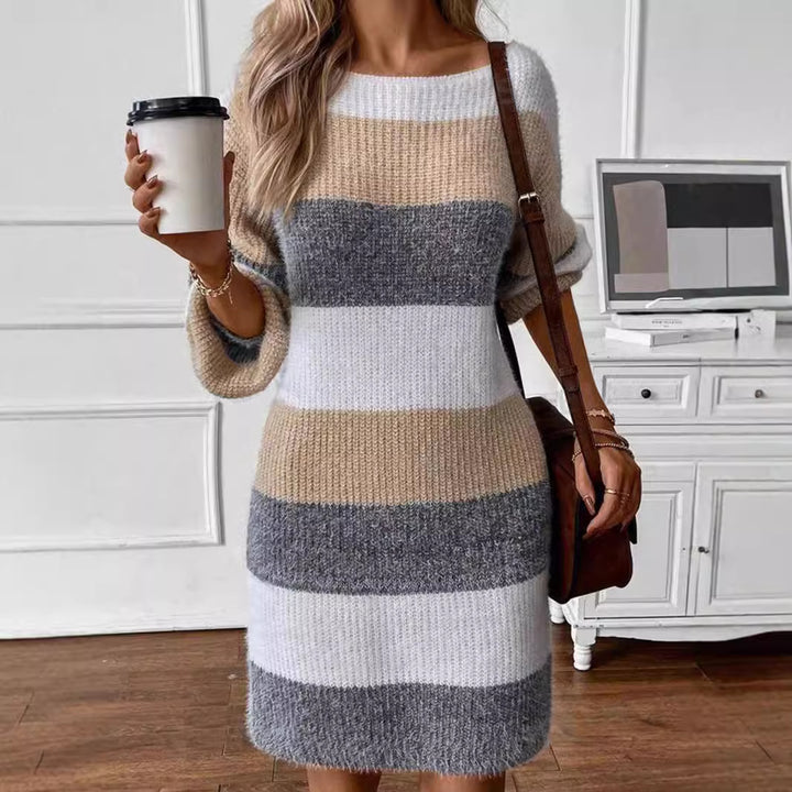 Damen gestreiftes Strickkleid mit weitem Schnitt Drune