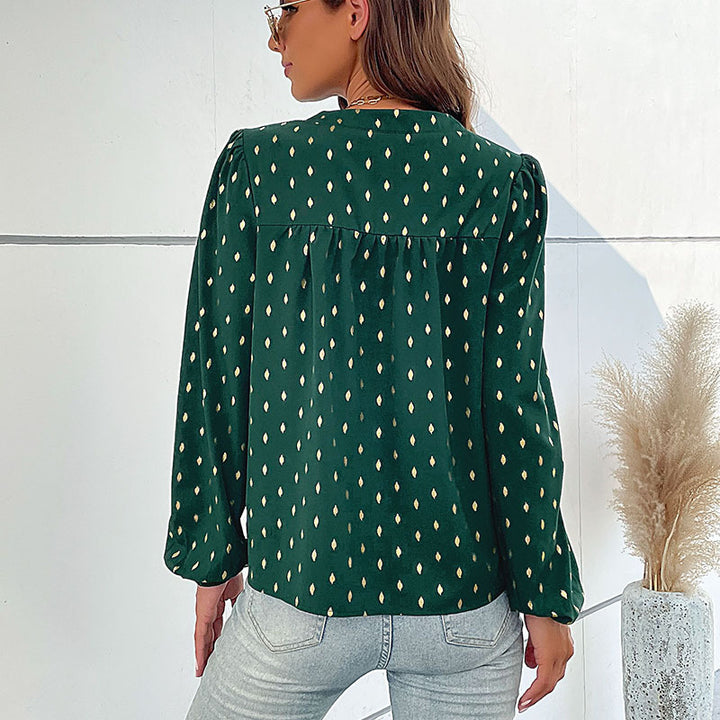 Damen Leichte Viskose-Bluse mit Stehkragen, Knopfleiste und feinem Tropfenprint Drune