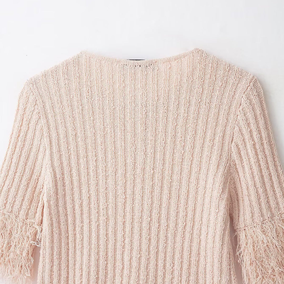 Damen Bouclé-Cardigan mit Fransenärmeln und verdeckter Knopfleiste Drune