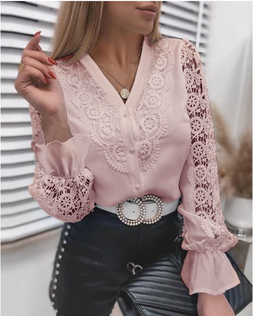 Damen Elegante Hemdbluse mit Spitzeneinsätzen, klassischem Kragen und Manschetten Drune