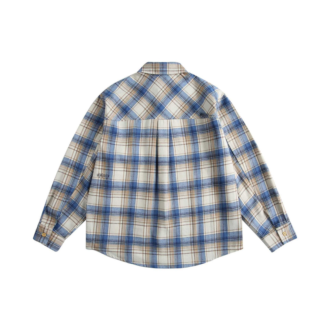 Unisex Kariertes Oversize‑Hemd aus Baumwollflanell mit aufgesetzter Brusttasche Drune