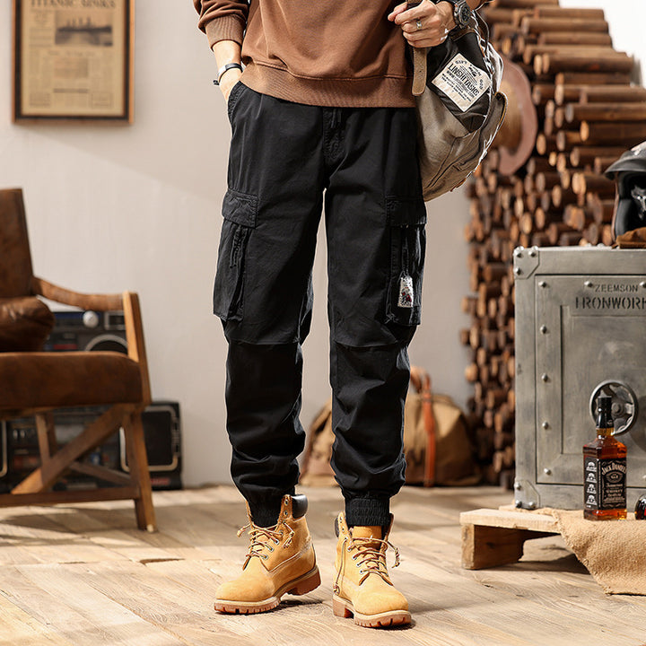 Herren Cargo-Jogger mit Zip-Knöchel, elastischem Bund, Multifach-Utility-Taschen und Vintage-Patch Drune