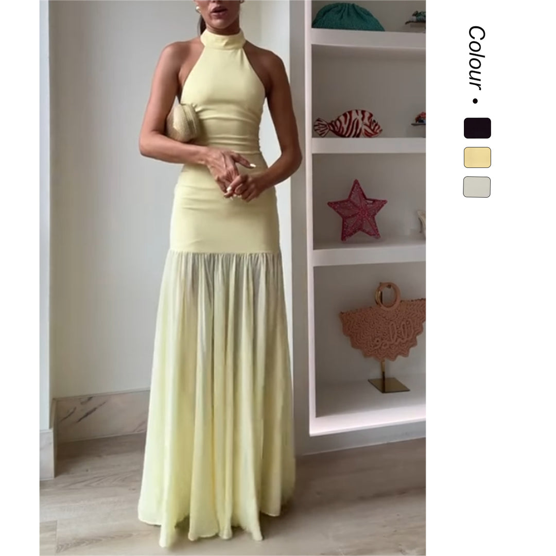 Damen Maxikleid mit hochgeschlossenem Design und fließendem Rock Drune