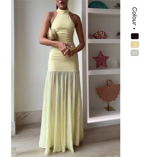 Damen Maxikleid mit hochgeschlossenem Design und fließendem Rock Drune