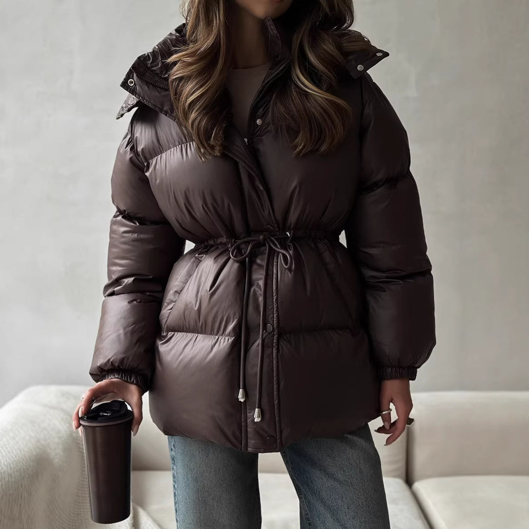 Damen Steppdaunenjacke mit tailliertem Kordelzug und Kapuze Drune