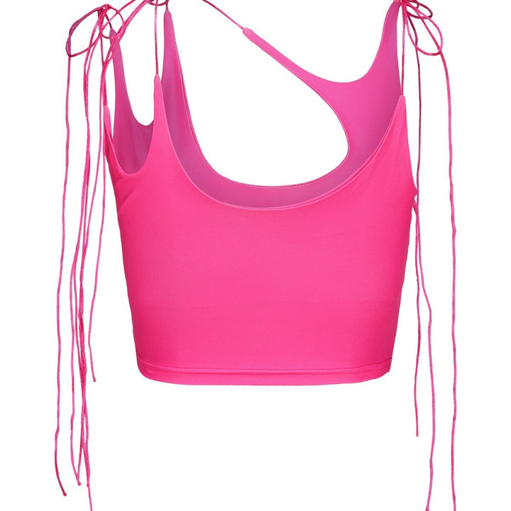 Damen Crop-Top mit einseitigem Cut-Out und trendigen Bändern Drune
