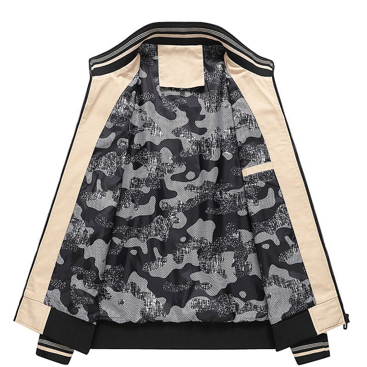 Herren Leichter Stehkragen-Blouson mit gestreiften Rippbündchen und Camouflage-Innenfutter Drune