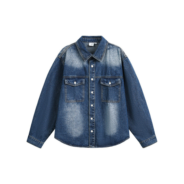 Unisex Oversized Denim-Hemdjacke im Vintage-Wash mit aufgesetzten Brusttaschen Drune