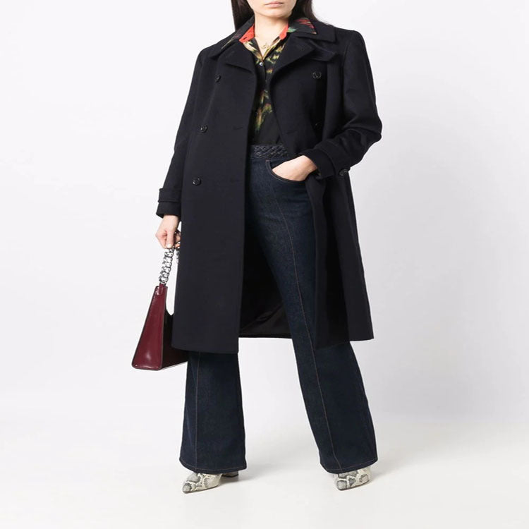 Damen Figurnaher Zweireihiger Wollmix-Longcoat mit fallendem Revers Drune