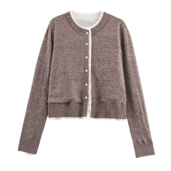 Damen lässige Strickjacke mit Rundhalsausschnitt und Knopfdetails Drune