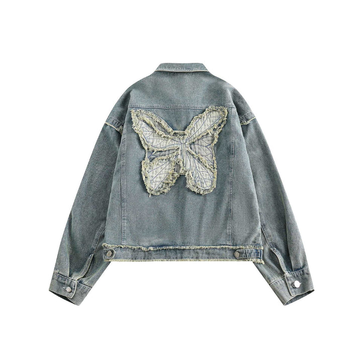 Unisex Oversize Denim-Blousonjacke mit Fransenabschlüssen und Utility-Taschen Drune