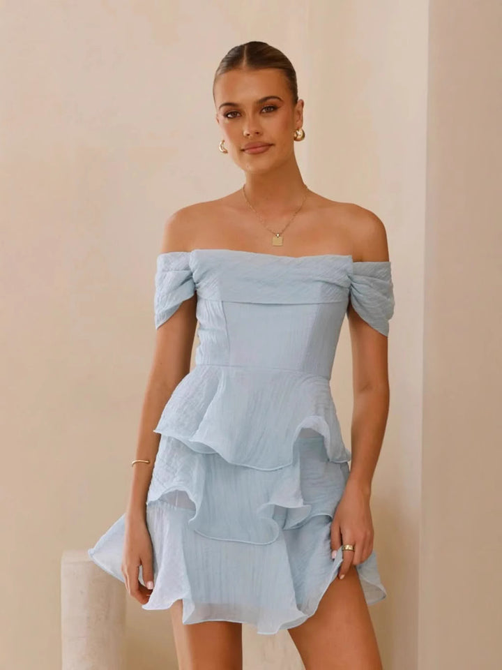 Damen romantisches Rüschenkleid mit schulterfreiem Design Drune