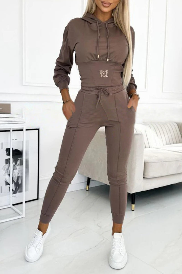 Damen Sportliches Jumpsuit-Set mit Kapuze und elastischem Bund Drune
