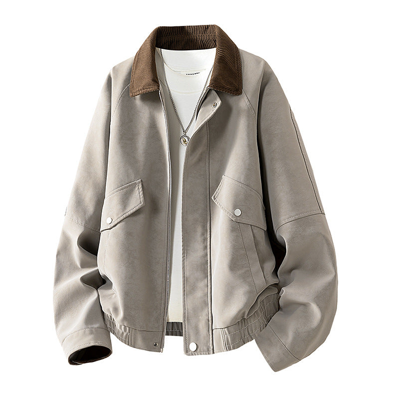 Herren Oversize Utility-Bomberjacke aus Kunstleder mit geripptem Saum und Hemdkragen Drune