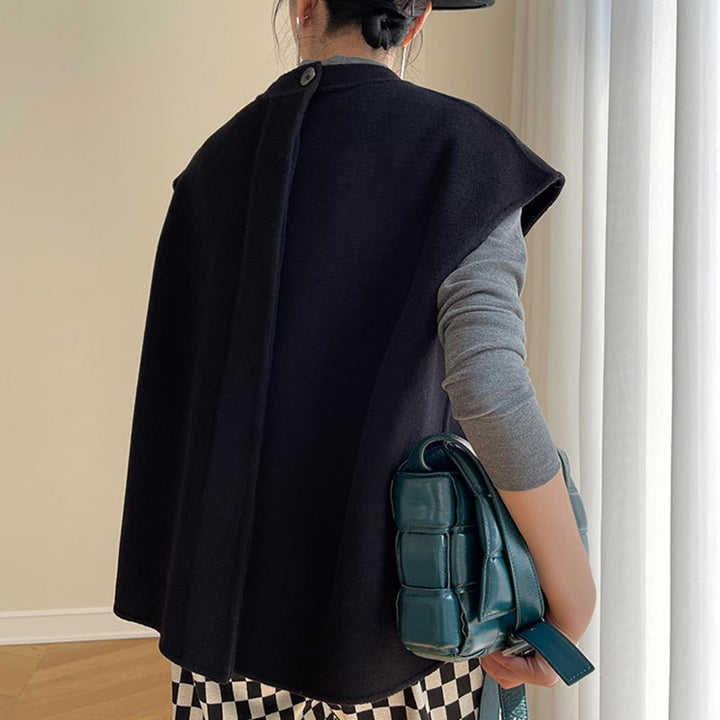 Damen Oversize-Weste mit Stehkragen, kastiger Silhouette und Knopfleiste Drune