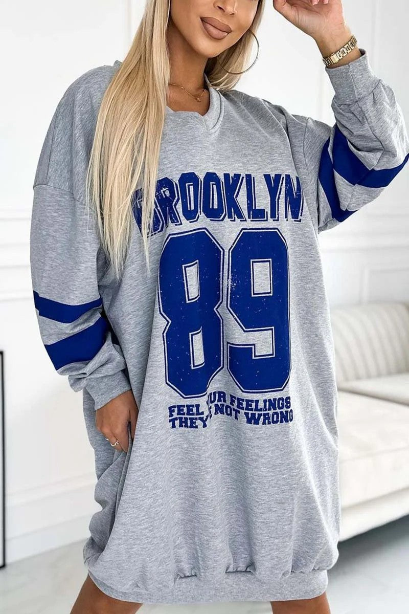 Damen lässiges oversized Sportkleid mit V-Ausschnitt und kontrastierenden Ärmeln Drune