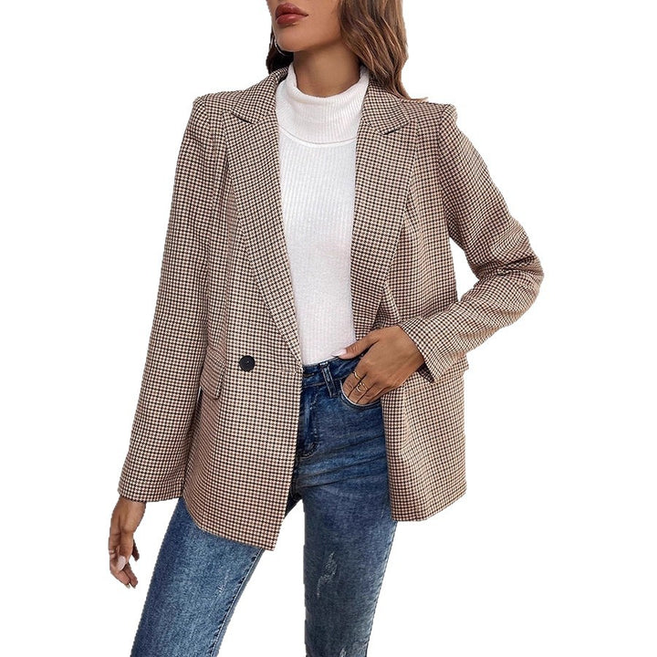 Damen Glencheck-Blazer im Oversize-Schnitt mit Paspeltaschen und leicht gepolsterten Schultern Drune