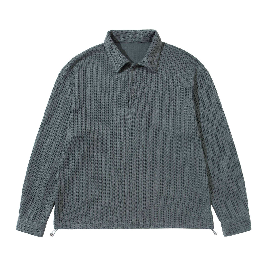 Herren Strukturiertes Poloshirt-Strickpullover mit Knopfleiste und Waffelstrick Drune