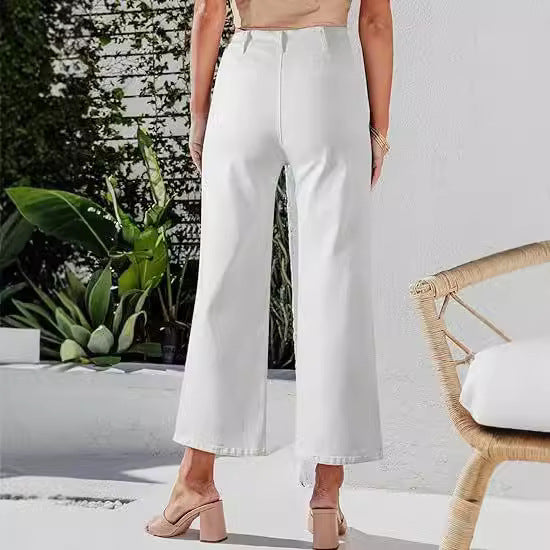 Damen High-Waist Jeans mit Knopfdetail und weitem Bein Drune