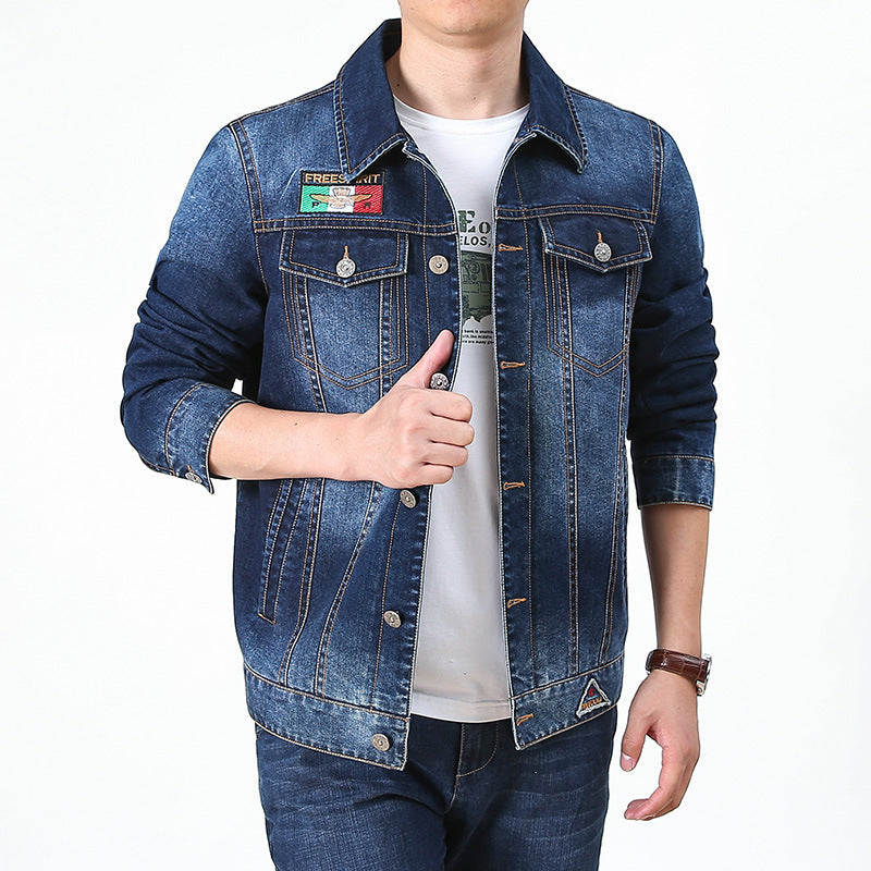 Herren Jeansjacke im Vintage-Look mit Patches und bedrucktem Innenfutter Drune