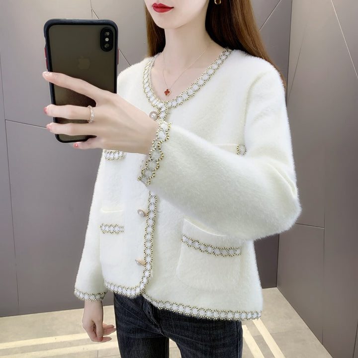 Damen Elegante und luxuriöse Strickjacke mit Perlenverzierungen Drune