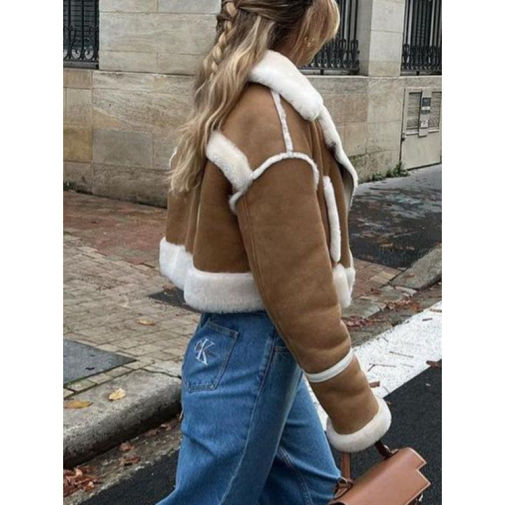 Damen kurze Lederjacke mit kunstpelzbesatz Drune