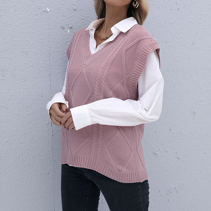 Damen Strickweste mit V-Ausschnitt, Rautenmuster und kastiger Oversize-Silhouette Drune