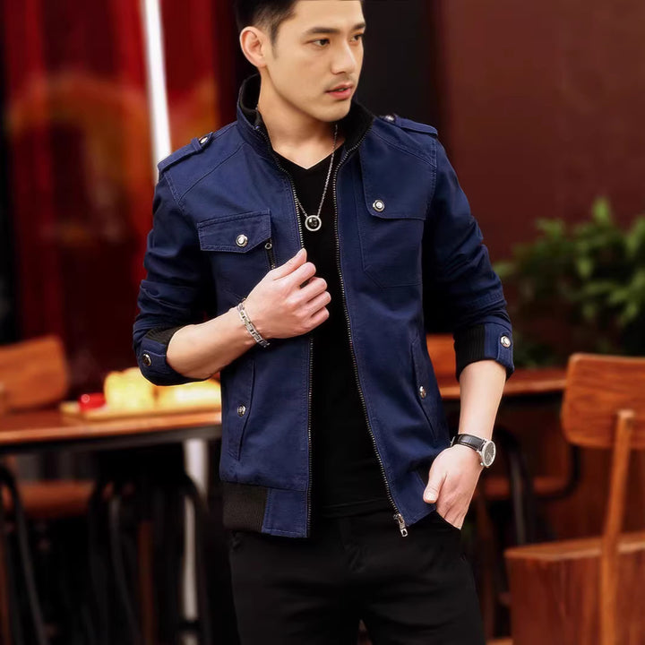 Herren Leichte Canvas-Fieldjacke mit Reißverschluss und Schulterklappen Drune