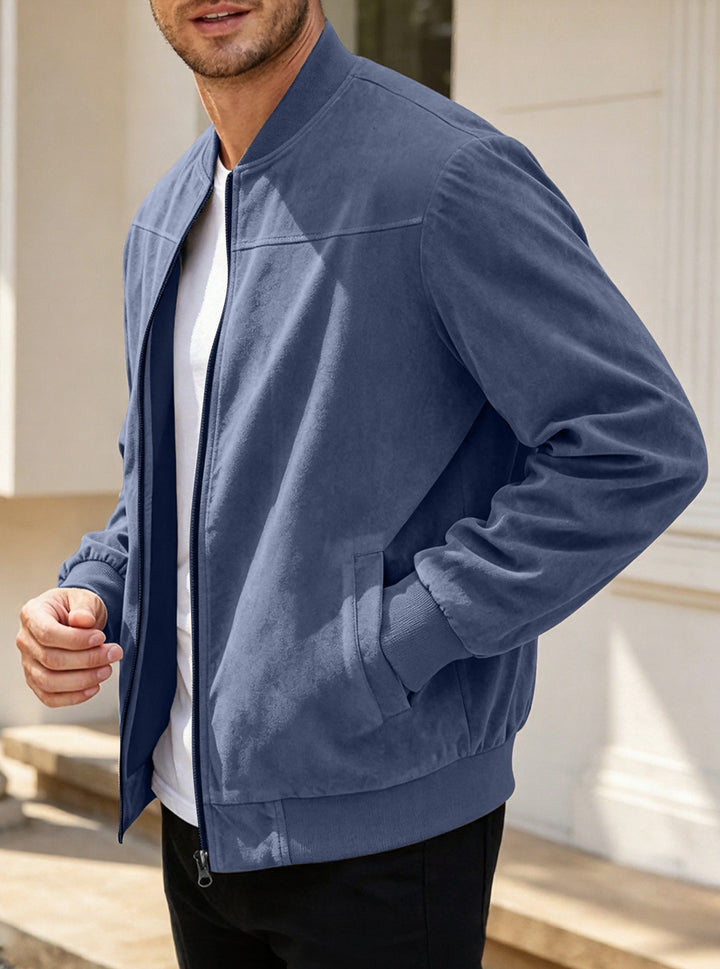 Herren Leichte Bomberjacke im Velours-Look mit Reißverschluss und Rippbündchen Drune
