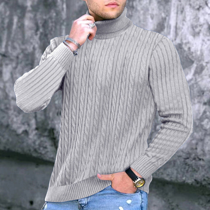 Herren eleganter Rollkragenpullover mit exquisiter Zopfmusterstruktur Drune
