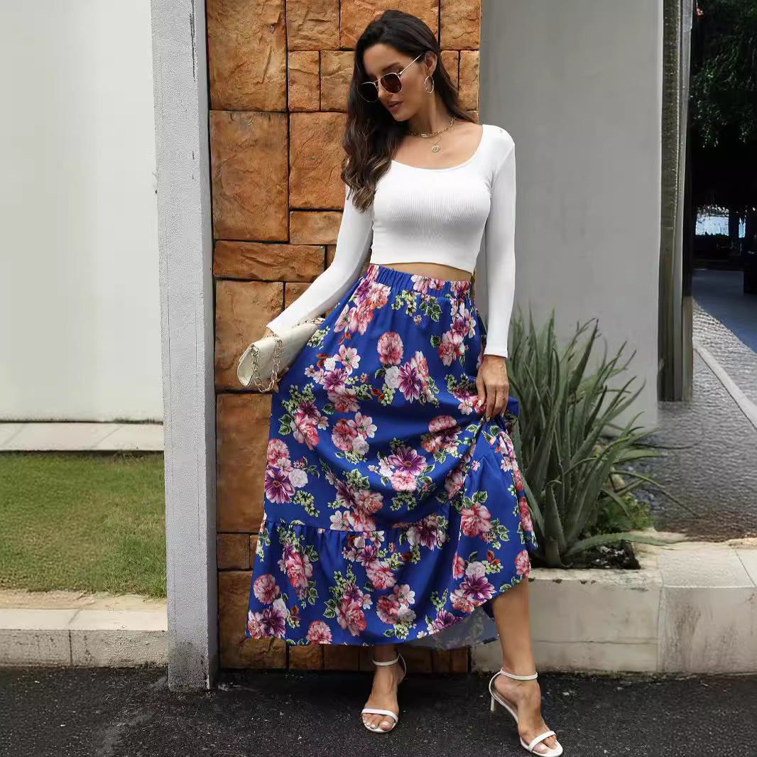Damen Maxirock mit voluminösem Schnitt und buntem Blumendesign Drune