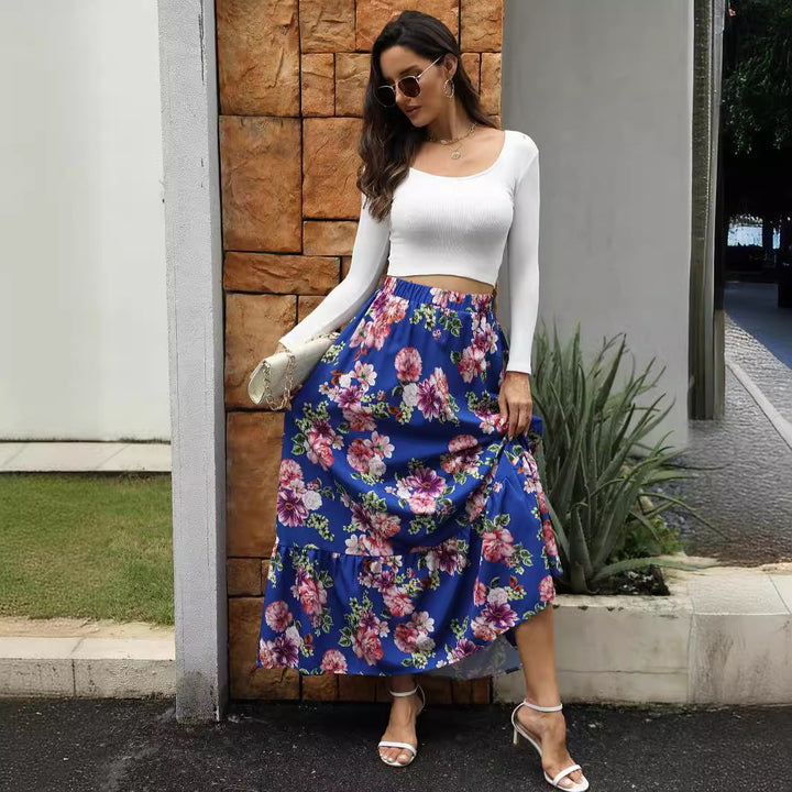 Damen Maxirock mit voluminösem Schnitt und buntem Blumendesign Drune